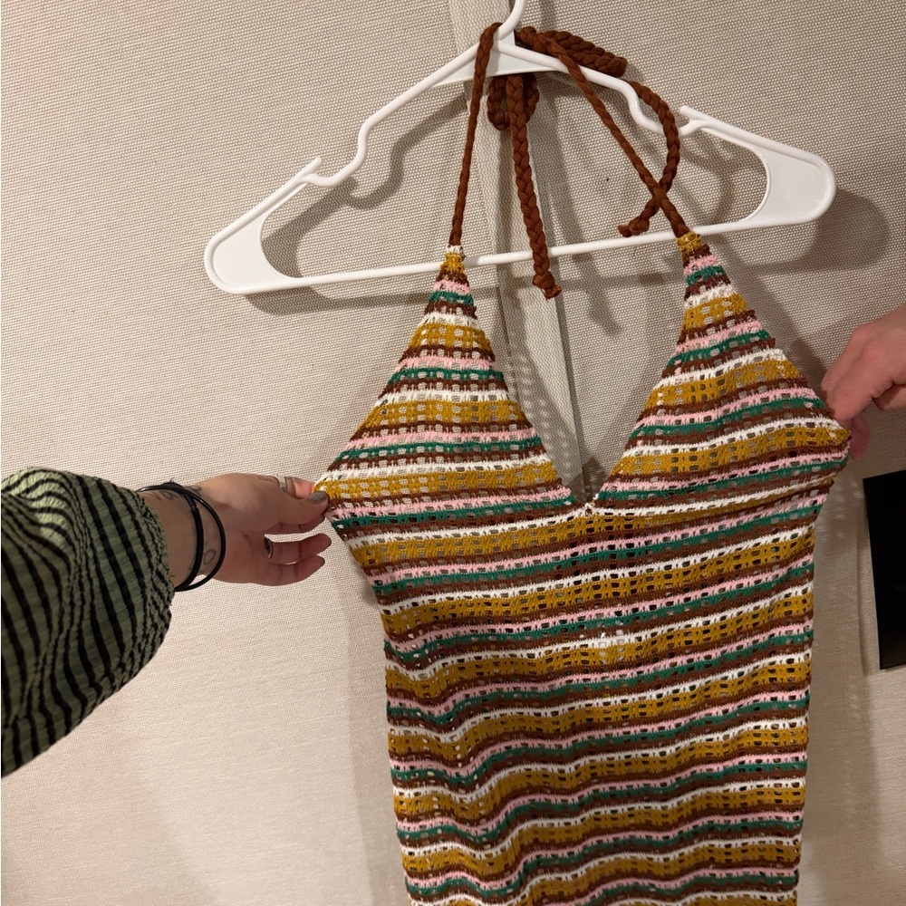 Target Striped Crochet Swim Coverup in Mustard, Pink, Green, White